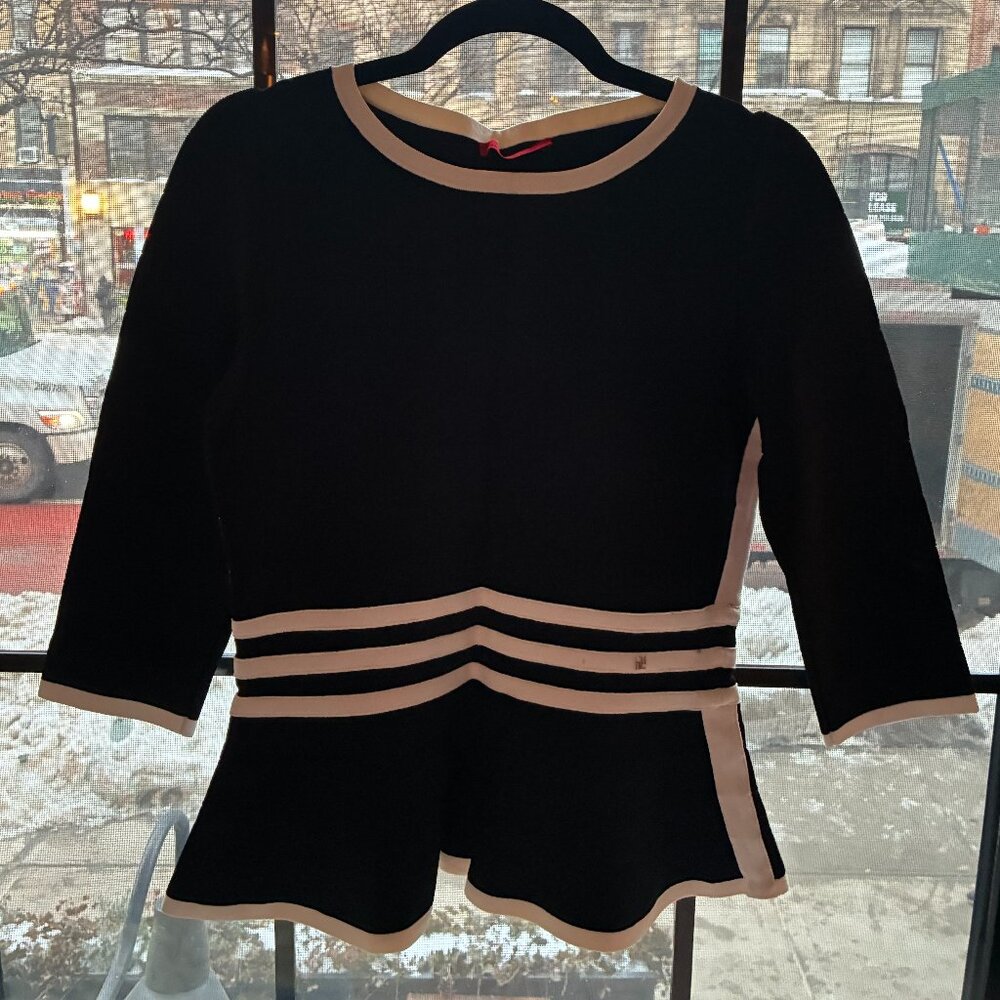 Carolina Herrera CH Black and White Striped Peplum Top